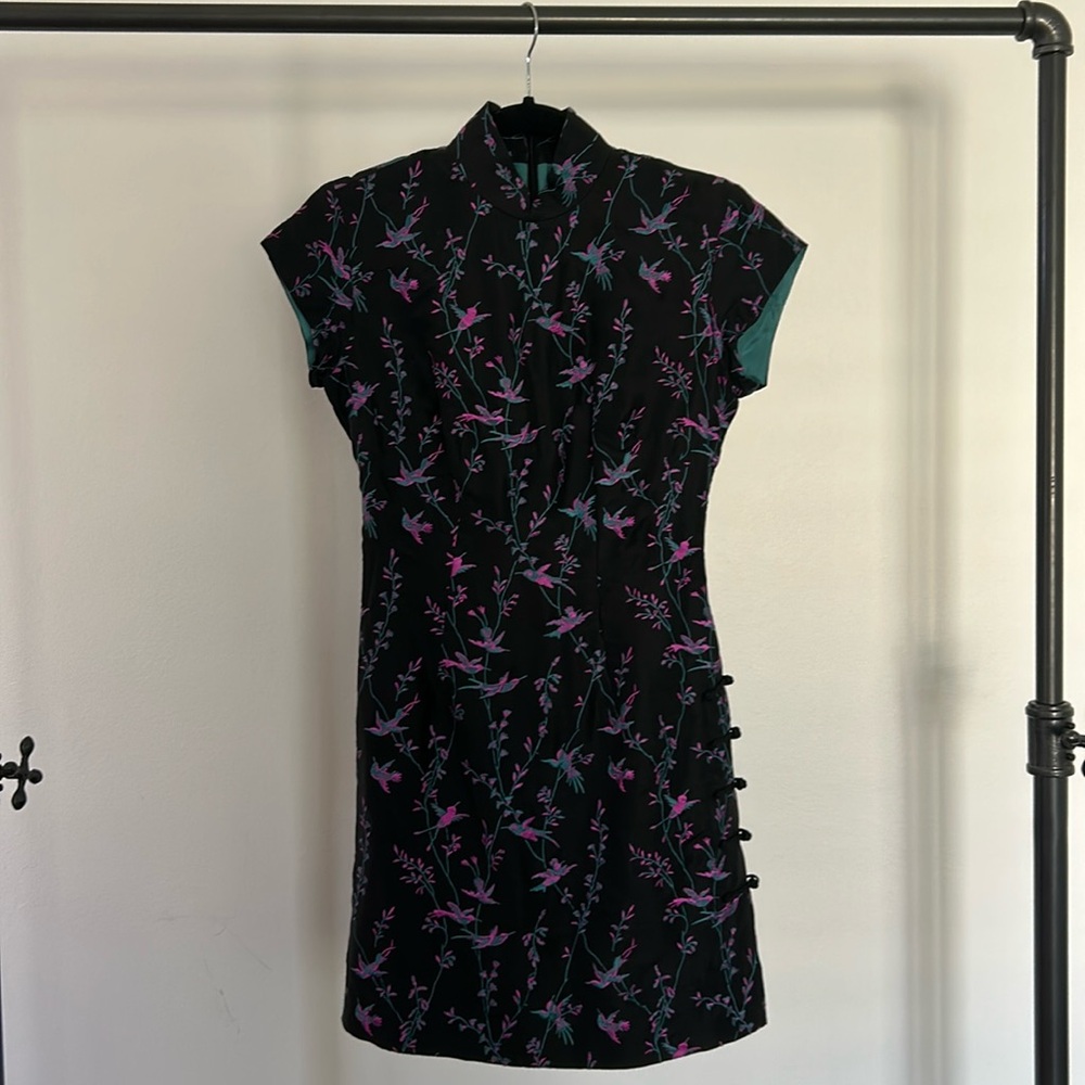 Black silk Cheongsam Dress